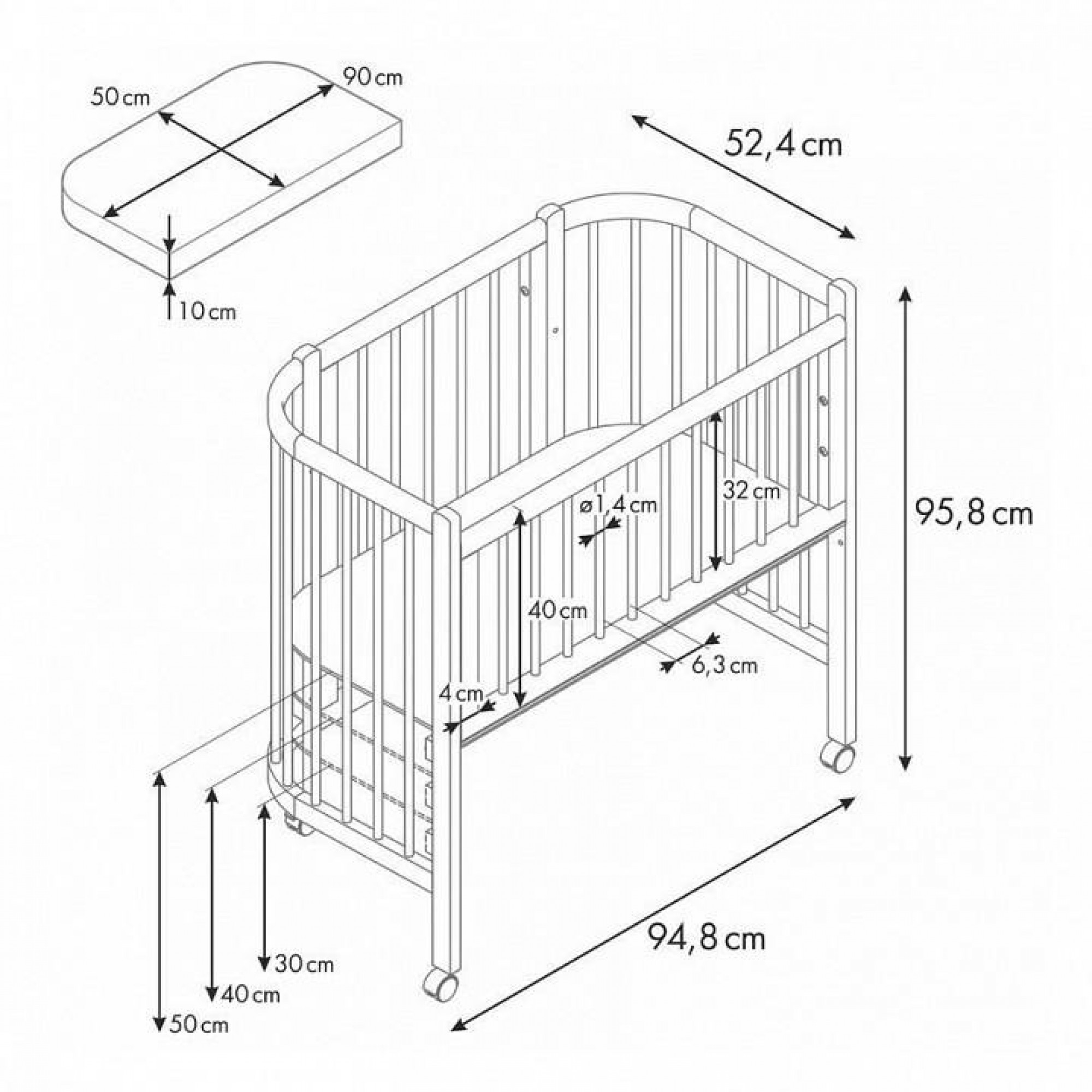 Кроватка Polini kids Simple 120 белый 948х825х958(TPL_0003123-04)