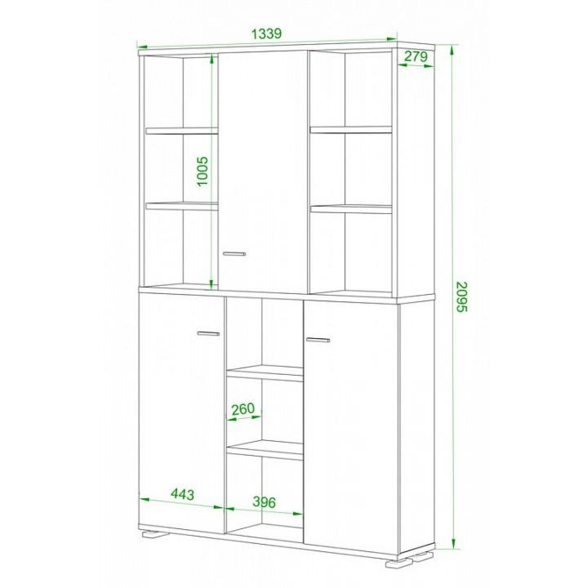 Шкаф книжный Домино ПУ-40-3    MER_PU-40-3_BESH