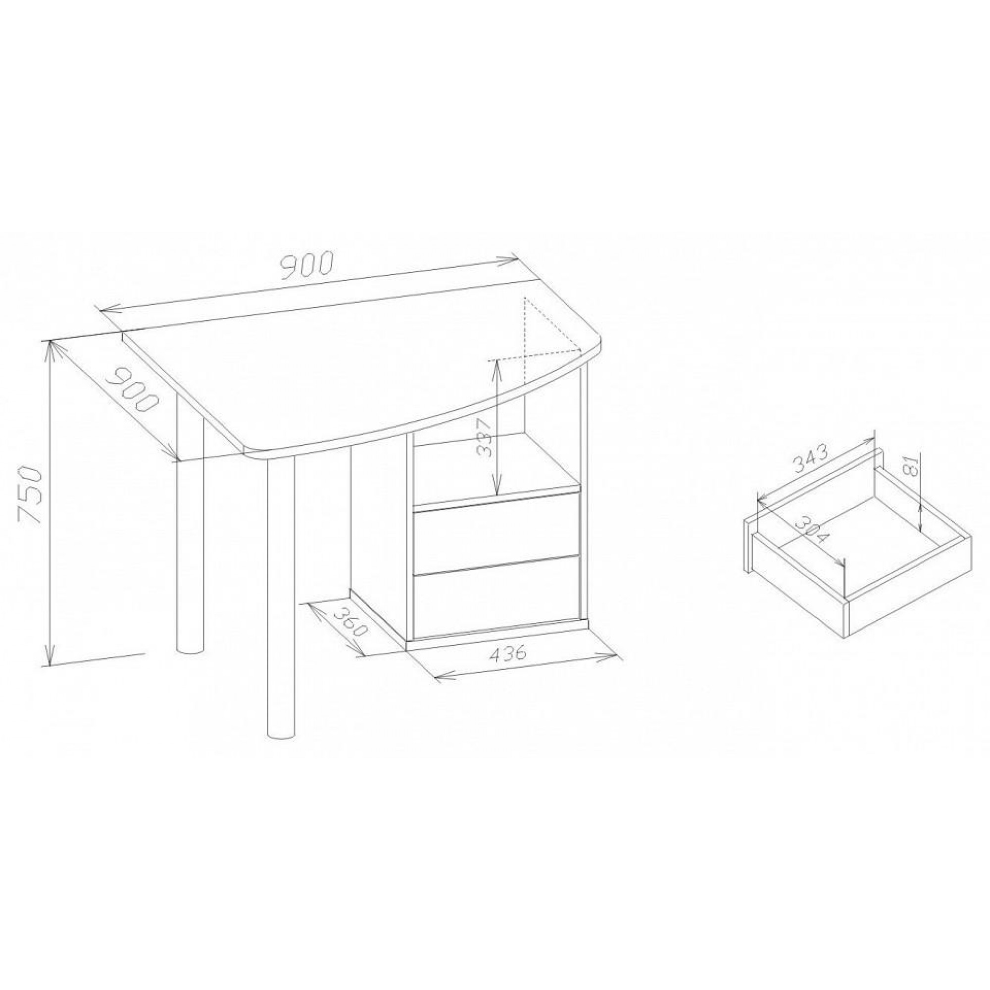 Стол письменный КСТ-120 древесина коричневая светлая дуб 900x900x750(SK_00-00011394)